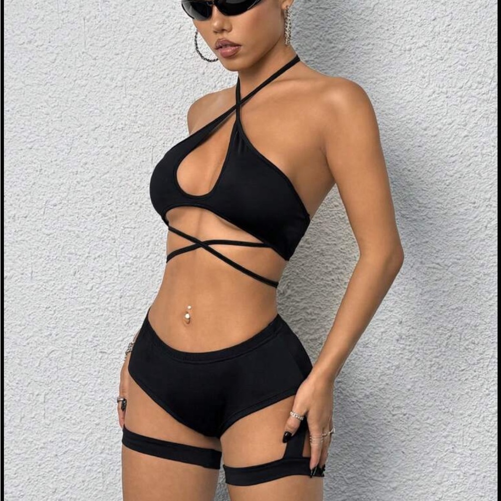 New Black Strappy Bikini Set